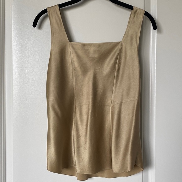 None Tops - Vintage Nude Silk Squareneck Sleeveless Top Small
